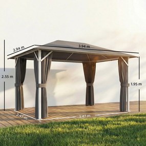 Outsunny Pavilion cca. 4x3 m Rezistent la apă Stabil Rezistent la iarnă Pavilion de grădină cu plasă anti-țânțari 4 părți laterale Ventilație Orificii de drenaj | Aosom Romania