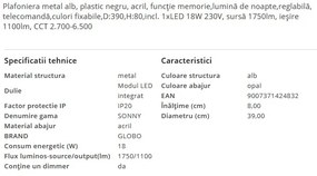 Plafoniera LED moderna cu telecomanda SONNY 18W