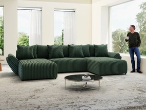 Colțar extensibil dumonde cu ladă de depozitare si sezut confortabil din spuma high-density, Berlin U Ambience Green 380x180 cm