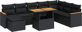vidaXL Set mobilier grădină perne 9 piese negru poliratan/lemn acacia