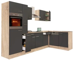 Mobilă de bucătărie de colț Yorki 310, corp din stejar sonoma, cu față antracit satinat