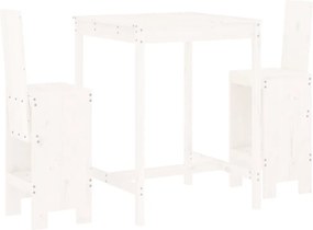 vidaXL Set bar de grădină, 3 piese, alb, lemn masiv de pin