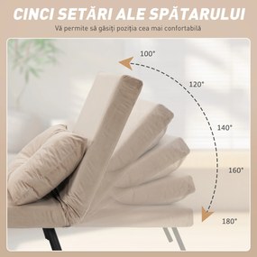 HOMCOM Canapea Extensibilă cu Spătar Reglabil pe 5 Nivele, Canapea Pat Individuală Pliabilă cu Perne, 63x73x81 cm, Negru | Aosom Romania