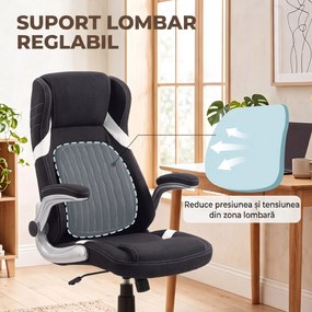 Vinsetto Scaun de Birou Ergonomic din Material Tip In, cu Suport Lombar, Înălțime Reglabilă, Funcție Balans, Negru | Aosom Romania