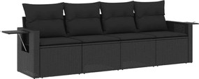 vidaXL Set mobilier de grădină cu perne, 4 piese, negru, poliratan