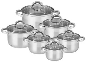 Set Vase Gătit din Inox, 12 Piese, Capacități 7 - 1.6 Litri, Bază 3 Straturi (Inducție), Capace din Inox