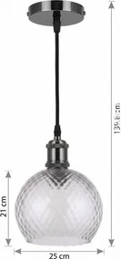 BRILAGI - Lustră LED pe cablu RETRO GLASS 1xE27/60W/230V Ø 25 cm negru/gri fumuriu