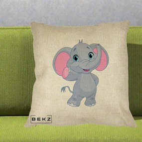 Perna Decorativa Pui de Elefant Kawaii, 40x40 cm, Crem, Husa Detasabila, Perna Inclusa, BEKZ®
