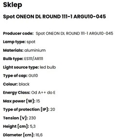 Spot LED incastrabil modern ONEON DL ROUND 111-1 negru
