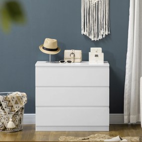 HOMCOM Comodă cu 3 Sertare Modernă fără Mânere pentru Dormitor și Sufragerie, 80x39x73 cm, Alb | Aosom Romania