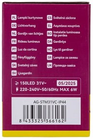 Aigostar - Ghirlandă LED de Crăciun pentru exterior 150xLED/6W/230V/8 funcții 1,5x1m IP44 alb cald + telecomandă