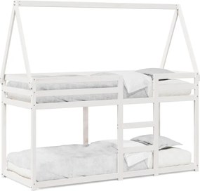 vidaXL Pat supraetajat cu acoperiș, alb, 80x200 cm, lemn masiv de pin