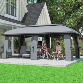 Outsunny Pavilion, Cort de petreceri, cu plase anti-insecte, plafon rezistent la vânt, pentru până la 15 persoane, gri închis, 3 x 6 x 3 m | Aosom Romania