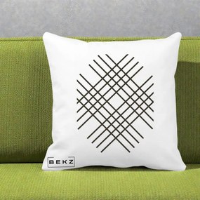 Perna Decorativa Geometric Grid, 40x40 cm, Alba Mata, Husa Detasabila, Perna Inclusa, BEKZ®
