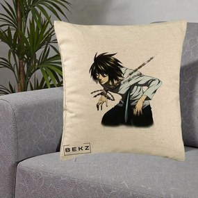 Perna Personalizata Death Note L Lawliet Lanturi, 40x40 cm, Bej, Husa Detasabila, Perna Inclusa, BEKZ®
