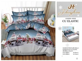 Set Lenjerie De Pat Craciun, Cu elastic, 6 Piese Pat 2 Persoane, Christmas Collection