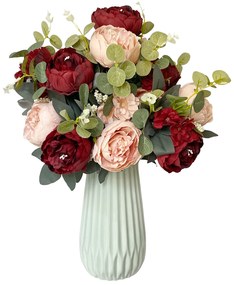 Buchet bujori roz-piersica  burgundy artificiali CHANTAL, 45cm