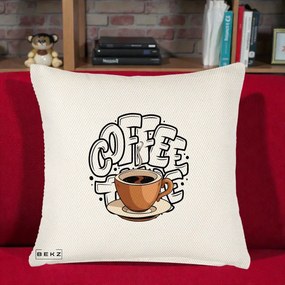 Perna Personalizata COFFEE cu Cana, 40x40 cm, Crem Reliefat, Husa Detasabila, Perna Inclusa, BEKZ®