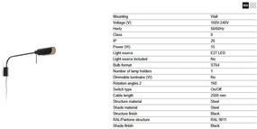 Aplica metal stil retro abajur ajustabil MARTINICA XL negru