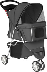 PawHut Cărucior Pliabil pentru Câini cu Suport pentru Pahare și Coș, din Oțel și Poliester, 75x45x97 cm, Gri Închis | Aosom Romania