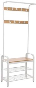Cuier cu 2 rafturi pentru incaltaminte, Vasagle, banca, pal si metal, bej, 72x33.7x183 cm