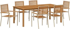 vidaXL Set de masă pentru grădină 7 pcs Bej Lemn Solid de Acacia