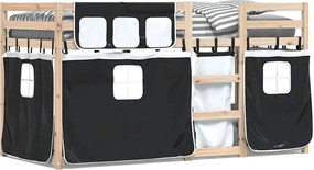 vidaXL Pat supraetajat de copii perdele, alb/negru, 90x190 cm lemn pin