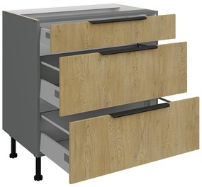 Dulap inferior de bucătărie Carminia 80 D 3S BB PREMIUM BOX (stejar cremona + antracit). 1127916