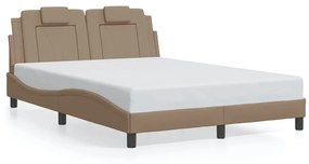 3208100 vidaXL Cadru de pat cu tăblie, cappuccino, 140x200 cm, piele ecologică