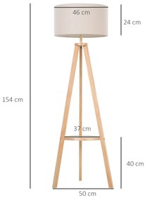 HOMCOM Lampa de Podea din Lemn cu Intrerupator de Pedala, Design Modern, pentru Living sau Dormitor, 154cm Inaltime | Aosom Romania