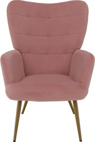 Fotoliu cu suport pentru picioare, ţesătură Velvet roz/stejar, HABEN