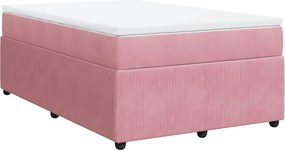 vidaXL Pat box spring cu saltea, roz, 120x200 cm, catifea