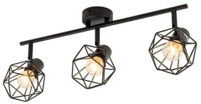 Lustră Rustică cu 3 Brațe, Negru – Soclu E14, Design Din Metal, 480×100×190 mm