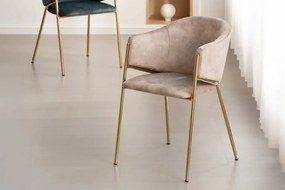 Set de 2 scaune aspect retro, Metal Auriu, Catifea Bej, NOBLESSE A-47582 VC