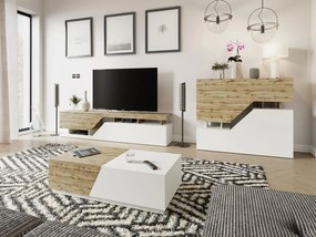 Set mobilier living Bokas II (Alb + Stejar wotan) . 1105945