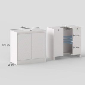 HOMCOM Dulap Sub Lavoar pentru Baie cu 2 Uși și Raft Reglabil, pentru Lavoare cu sau fără Coloană, 60 x 30 x 59,8 cm, Alb | Aosom Romania