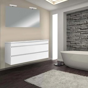 Mobilier de baie Cube 120 cu 1 lavoar ceramic cu oglindă 60x120 cm vopsit alb lucios