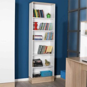 Biblioteca Adore Base, 6 rafturi, Stejar / Alb, 60x197x26 cm