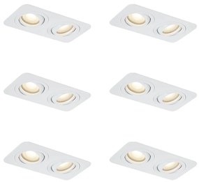 Set de 6 spoturi încastrate rotunjite albe GU10 50mm rotative și înclinabile IP44 cu 2 lumini - Alberto