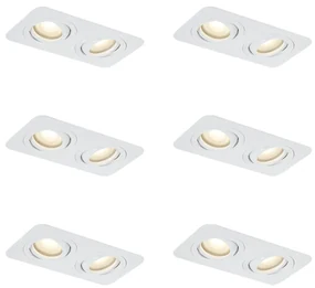 Set de 6 spoturi încastrate rotunjite albe GU10 50mm rotative și înclinabile IP44 cu 2 lumini - Alberto