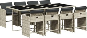 vidaXL Set mobilier grădină cu perne, 9 piese, gri deschis, poliratan