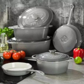 Oala din fonta cu capac Kinghoff KH 1522, 4.5 L, 30 cm, Forma ovala, Emailata, Inductie, Gri