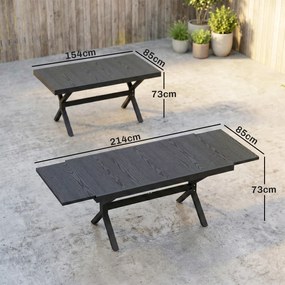 Outsunny Masă de Grădină Extensibilă din Aluminiu Masă de Luat Masa în Aer Liber Efect Lemn 8-10 Persoane 214x85x73cm Gri Antracit | Aosom Romania