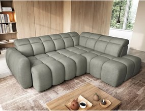 Colțar verde prăfuit extensibil/cu spațiu de depozitare cu tapițerie din țesătură bouclé (cu colț pe partea dreaptă/în formă de ”L”) Falconn – ELTAP