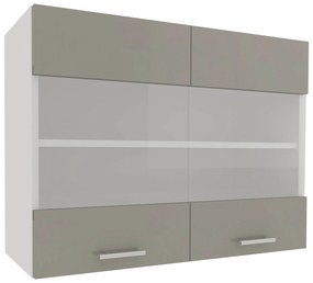 Corp haaus Karo, 2 Usi, cu sticla, Gri Lucios/Alb, MDF, 80 x 30 x 60 cm