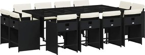 vidaXL Set mobilier de grădină cu perne, 13 piese, negru, poliratan