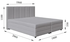 Pat tapițat ISABEL 180x200, gri deschis, cu saltea cu arcuri și spațiu de depozitare