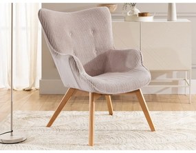 Fotoliu cu taburet roz deschis cu tapițerie din catifea reiată Niko – Ropez