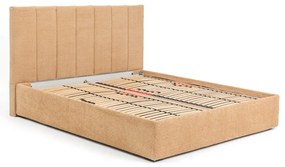 Pat matrimonial galben muștar tapițat cu spațiu de depozitare cu somieră 160x200 cm Thessa Bold Line – Bonami Selection