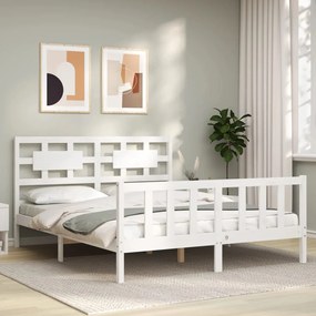 3192567 vidaXL Cadru de pat cu tăblie, alb, 160x200 cm, lemn masiv